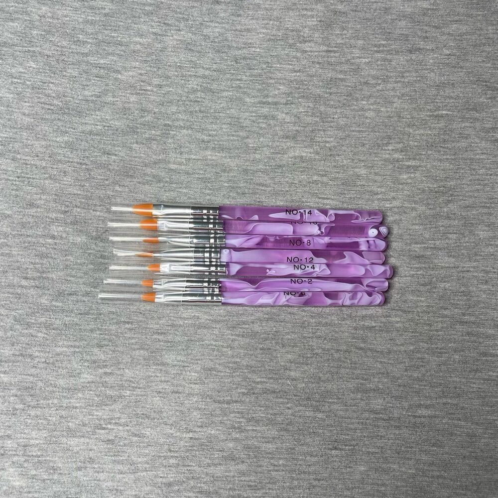 Purple Marble Design Acrylic Nail Design Brushes 7 PCS. Set